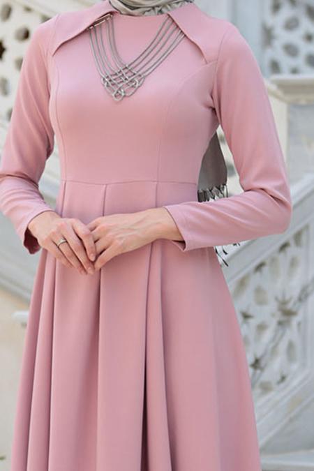 Neva Style - Kolye Detaylı Gül Kurusu Tesettür Abiye Elbise 41470GK - 3