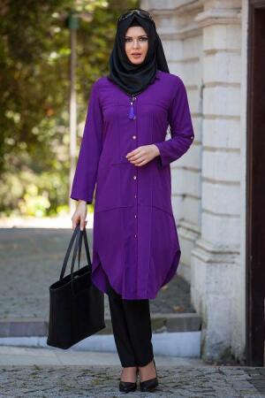 Neva Style - Kolye Detaylı Mor Tesettür Tunik 5080MOR - 1