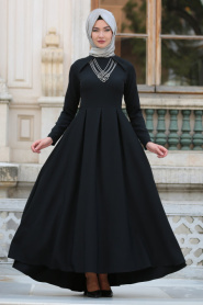 Neva Style - Kolye Detaylı Siyah Tesettür Abiye Elbise 41470S - Thumbnail