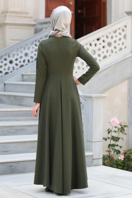 Neva Style - Kolye Detaylı Yeşil Tesettür Abiye Elbise 41470Y - 2