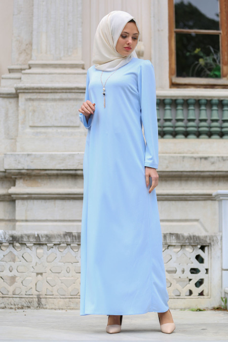Neva Style - Kolyeli Bebek Mavisi Tesettür Elbise 41490BM