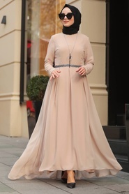 Neva Style - Kolyeli Bej Tesettür Elbise 51231BEJ - Thumbnail