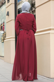Neva Style - Kolyeli Bordo Tesettür Elbise 51231BR - Thumbnail