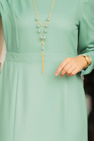 Neva Style - Kolyeli Çağla Yeşili Tesettür Abiye Elbise 41860CY - Thumbnail