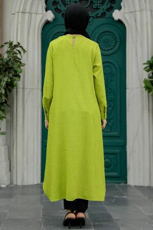 Neva Style - Kolyeli Fıstık Yeşili Tesettür Tunik 2450FY - 3