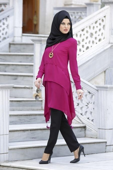 Neva Style - Kolyeli Fuşya Tunik - 2
