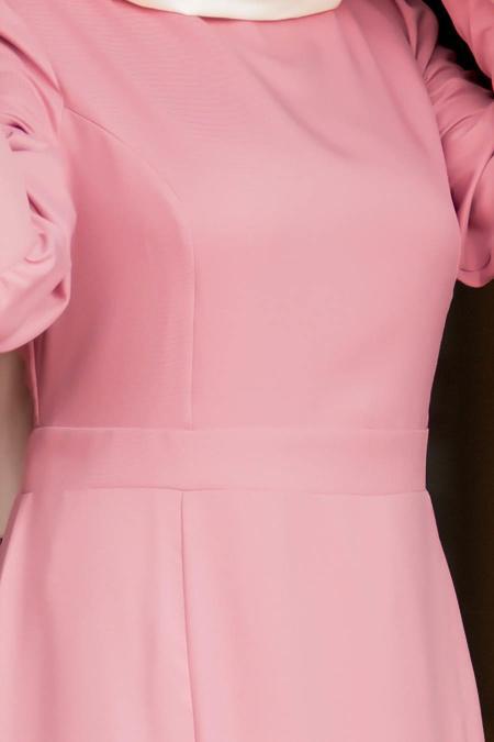 Neva Style - Kolyeli Gül Kurusu Tesettür Abiye Elbise 41860GK - 3