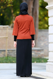 Neva Style - Kolyeli Kiremit Tesettür Elbise 42080KRMT - Thumbnail
