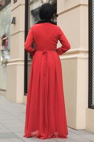 Neva Style - Kolyeli Kiremit Tesettür Elbise 51231KRMT - Thumbnail