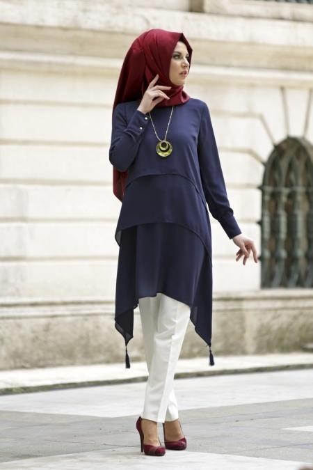 Neva Style - Kolyeli Lacivert Tunik - 2