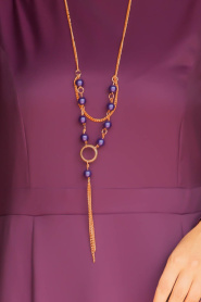 Neva Style - Kolyeli Mor Tesettür Abiye Elbise 41860MOR - Thumbnail