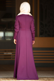 Neva Style - Kolyeli Mor Tesettür Abiye Elbise 41860MOR - Thumbnail