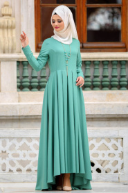 Neva Style - Kolyeli Peplum Çağla Yeşili Tesettür Elbise 41950CY - Thumbnail