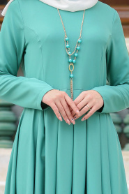 Neva Style - Kolyeli Peplum Çağla Yeşili Tesettür Elbise 41950CY - Thumbnail