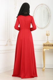 Neva Style - Kolyeli Peplum Kırmızı Tesettür Elbise 41950K - Thumbnail