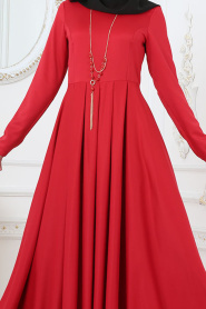 Neva Style - Kolyeli Peplum Kırmızı Tesettür Elbise 41950K - Thumbnail