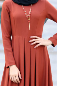 Neva Style - Kolyeli Peplum Kiremit Tesettür Elbise 41950KRMT - Thumbnail
