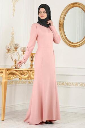 Neva Style - Kolyeli Pudra Tesettür Abiye Elbise 41860PD - 1