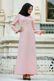 Neva Style - Kolyeli Pudra Tesettür Elbise 41490PD - Thumbnail