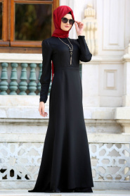 Neva Style - Kolyeli Siyah Tesettür Abiye Elbise 41860S - Thumbnail