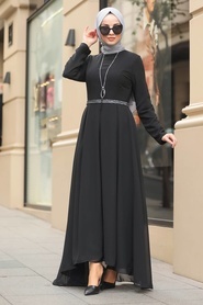 Neva Style - Kolyeli Siyah Tesettür Elbise 51231S - Thumbnail