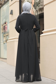 Neva Style - Kolyeli Siyah Tesettür Elbise 51231S - Thumbnail