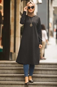 Neva Style - Kolyeli Siyah Tesettür Tunik 22520S - Thumbnail
