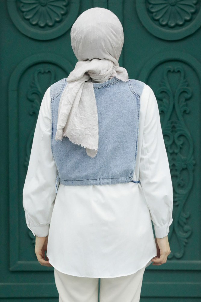 Neva Style - Kot Detaylı Beyaz Tesettür Gömlek 34471B - 3