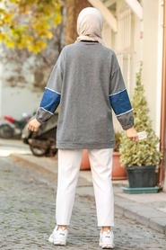 Neva Style - Kot Detaylı Füme Tesettür Sweatshirt 2382FU - Thumbnail