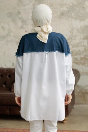 Neva Style - Kot Detaylı Lacivert Tesettür Tunik 547L - 4
