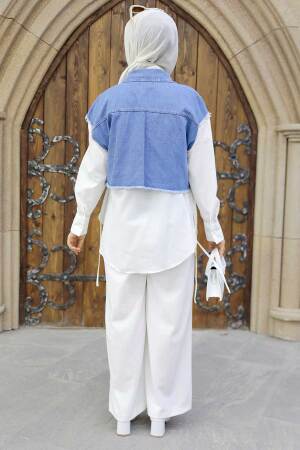  Kot Detaylı Lacivert Tesettür Tunik 9098L - 3