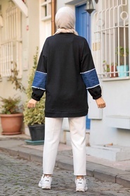 Neva Style - Kot Detaylı Siyah Tesettür Sweatshirt 2382S - Thumbnail