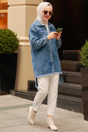 Neva Style - Kot Lacivert Tesettür Gömlek 40351L - 1