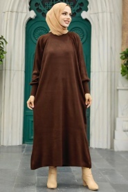 Neva Style - Koyu Kahverengi Tesettür Triko Elbise 3419KKH - Thumbnail