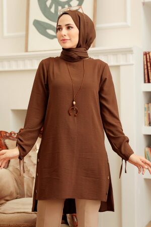 Neva Style - Koyu Kahverengi Tesettür Tunik 4044KKH - 1