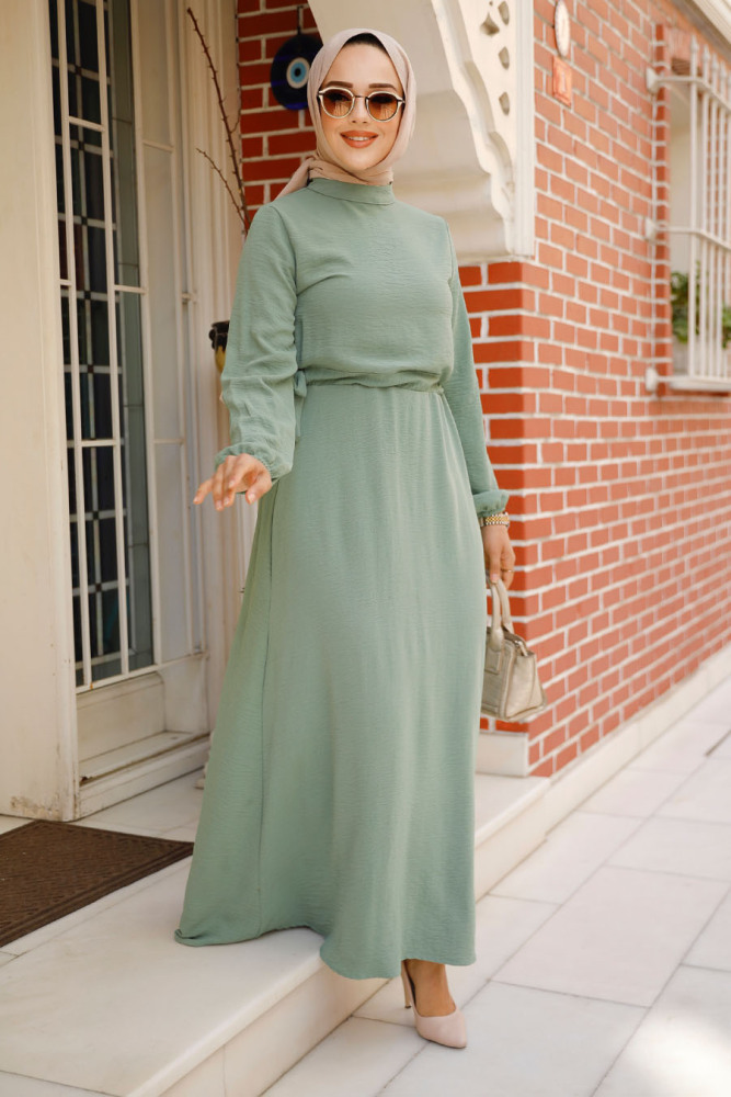Neva Style - Koyu Mint Tesettür Elbise 6314KMINT - 2