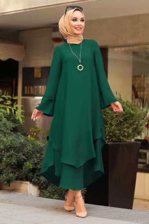 Neva Style - Koyu Yeşil Tesettür Tunik 33170KY - 1