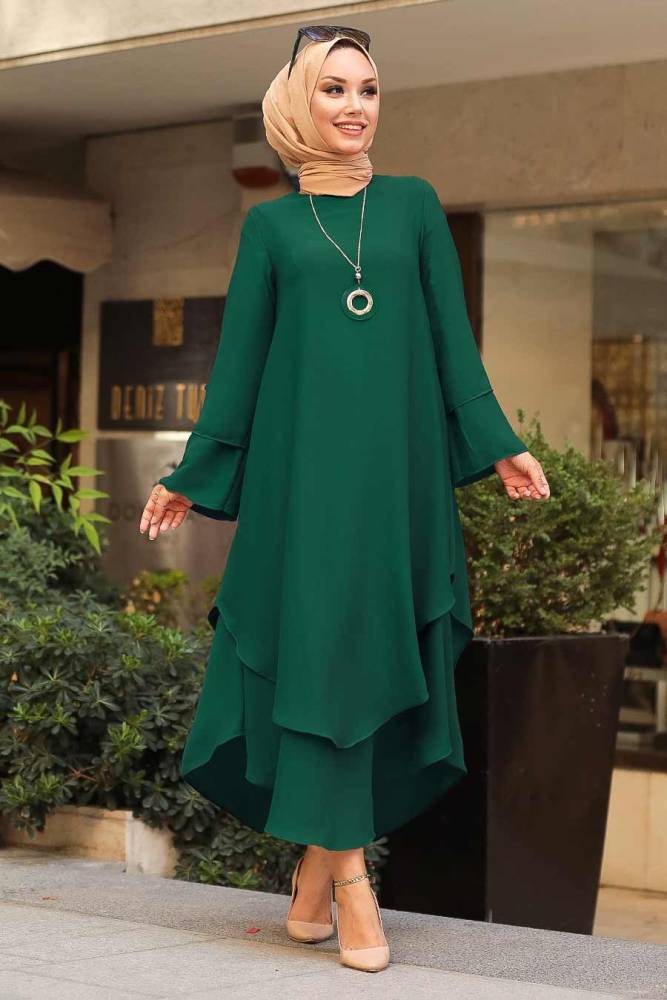 Neva Style - Koyu Yeşil Tesettür Tunik 33170KY - 1