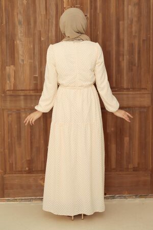 Neva Style - Krem Tesettür Elbise 13290KR - 4