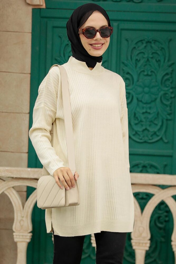 Neva Style - Krem Tesettür Triko Tunik 20132KR - 1