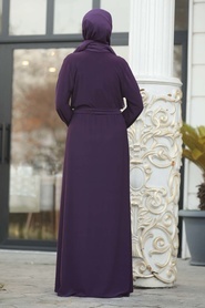 Neva Style - Kuşaklı Mor Sandy Tesettür Elbise 22372MOR - Thumbnail