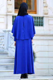 Neva Style -Kruvaze Yaka Kemerli Saks Mavisi Tesettür Elbise - 41990SX - Thumbnail