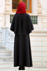 Neva Style -Kruvaze Yaka Kemerli Siyah Tesettür Elbise - 41990S - Thumbnail