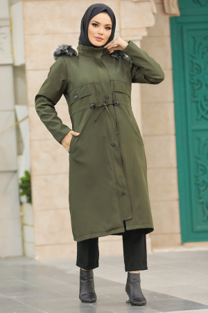  Kürklü Haki Tesettür Parka 60652HK - NEVASTYLE