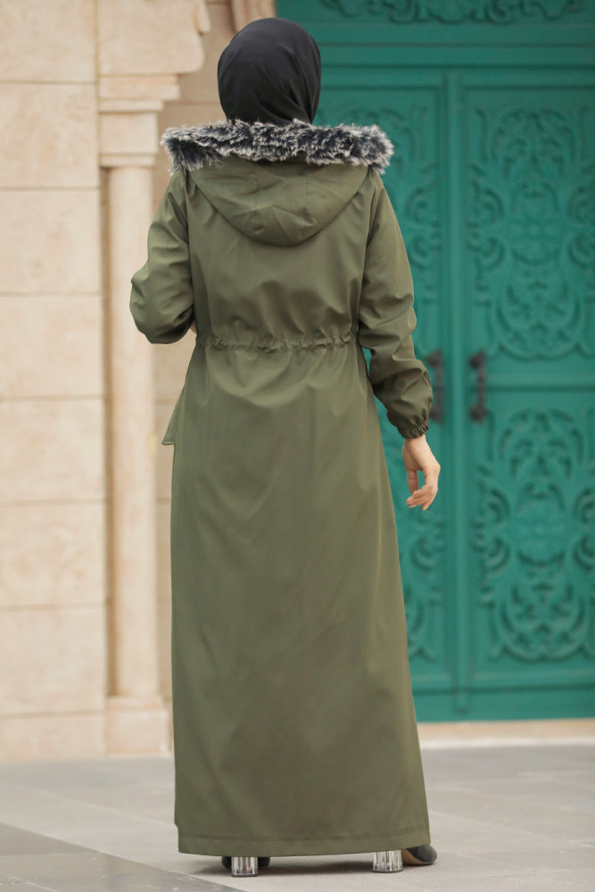  Kürklü Haki Tesettür Parka 60506HK - 4