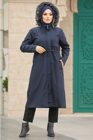 Neva Style - Kürklü Lacivert Tesettür Parka 60652L - 2