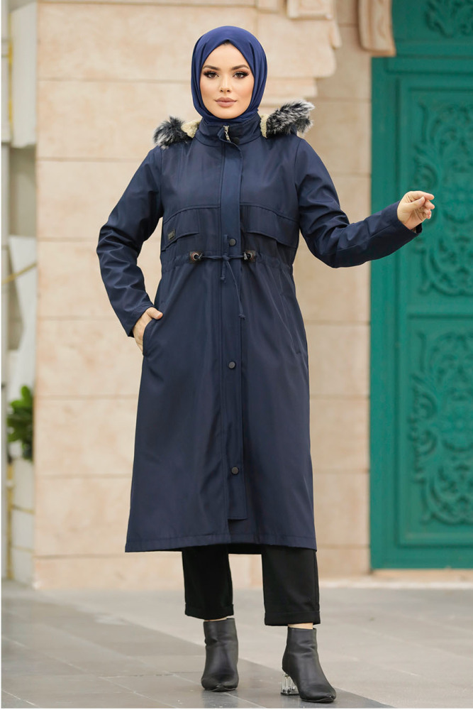 Neva Style - Kürklü Lacivert Tesettür Parka 60652L - 3