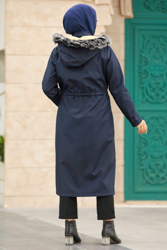 Neva Style - Kürklü Lacivert Tesettür Parka 60652L - 7