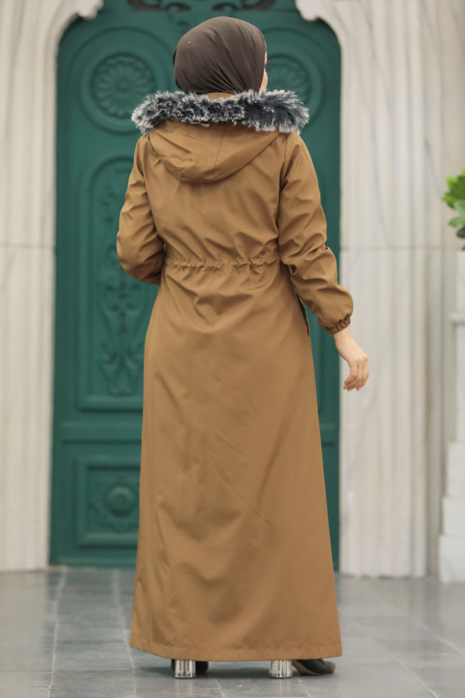  Kürklü Taba Tesettür Parka 60506TB - 5