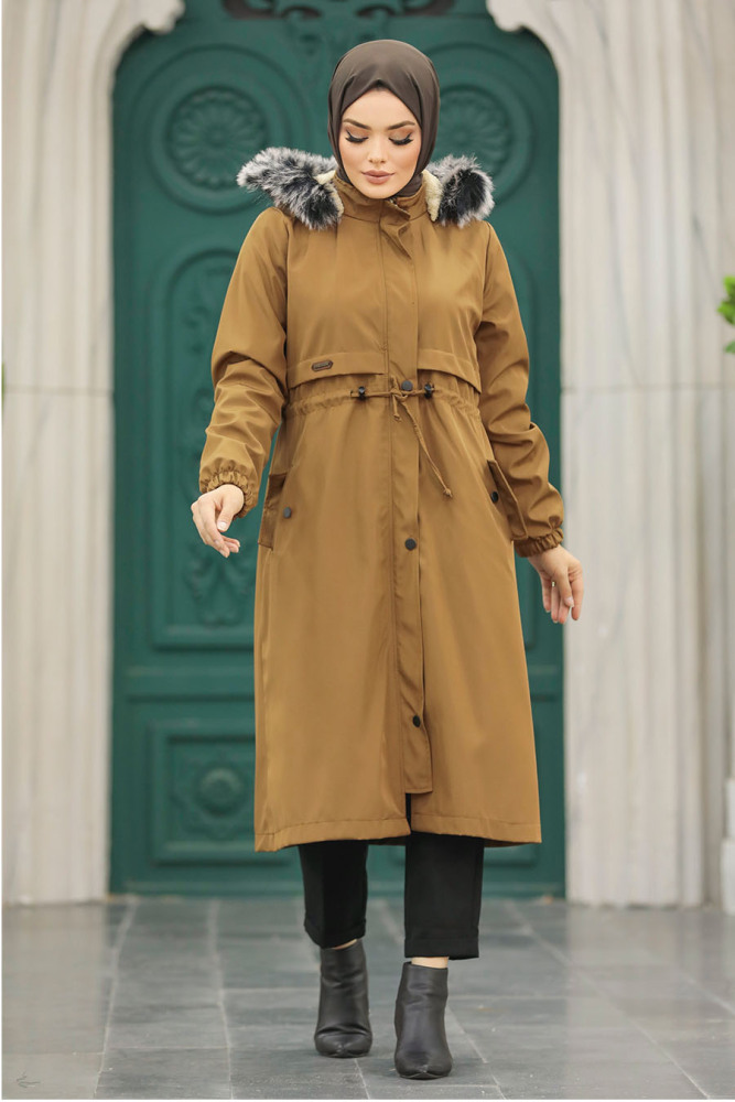 Neva Style - Kürklü Taba Tesettür Parka 60651TB - 1